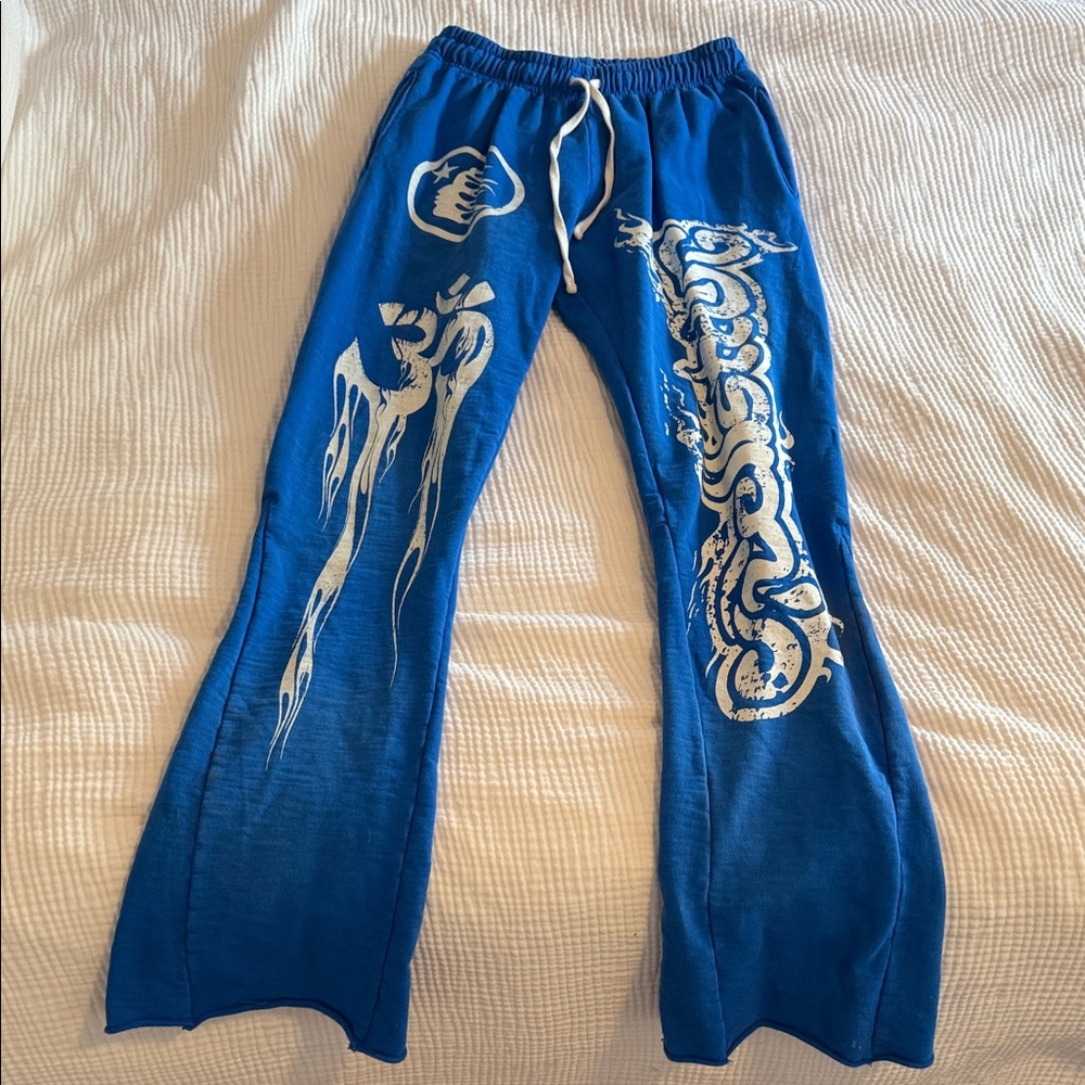 Blue Graphic Flare Pants